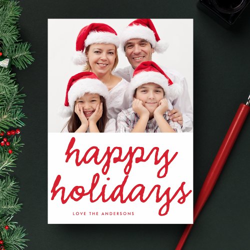 Happy Holidays Lettering Red Multi Photo Holiday Card