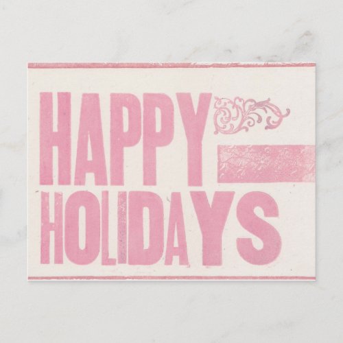 Happy Holidays Letterpress printed postcard pink