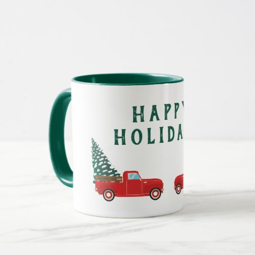 Happy Holidays Little Pickup Truck Christmas Trees Mug