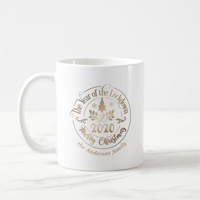 happy holidays lockdown year gold coffee mug (Left)