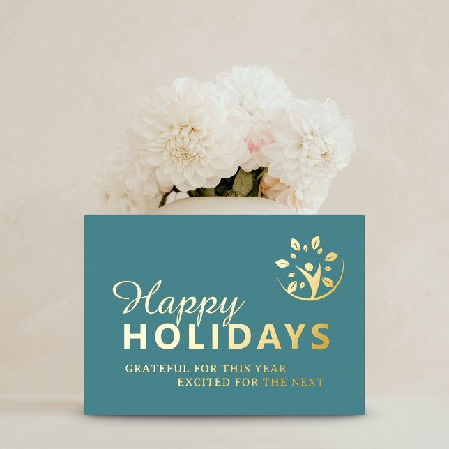 Happy holidays logo business turquoise gold foil foil holiday card (Happy holidays logo business turquoise gold foil foil holiday card)
