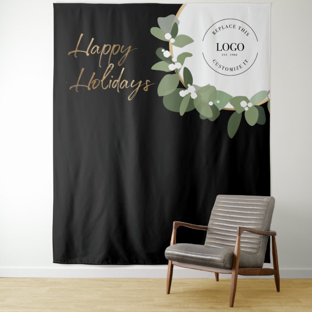Happy Holidays Logo Christmas Photo Backdrop (In Situ)