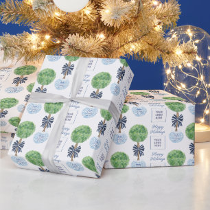 Happy Holidays Logo Preppy Boxwood Christmas Wrapping Paper