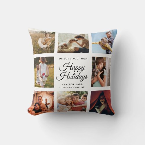 Happy Holidays Love You Mom Family Photo Collage Throw Pillow