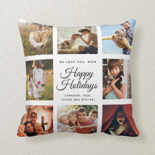 Happy Holidays Love You Mom Family Photo Collage Throw Pillow