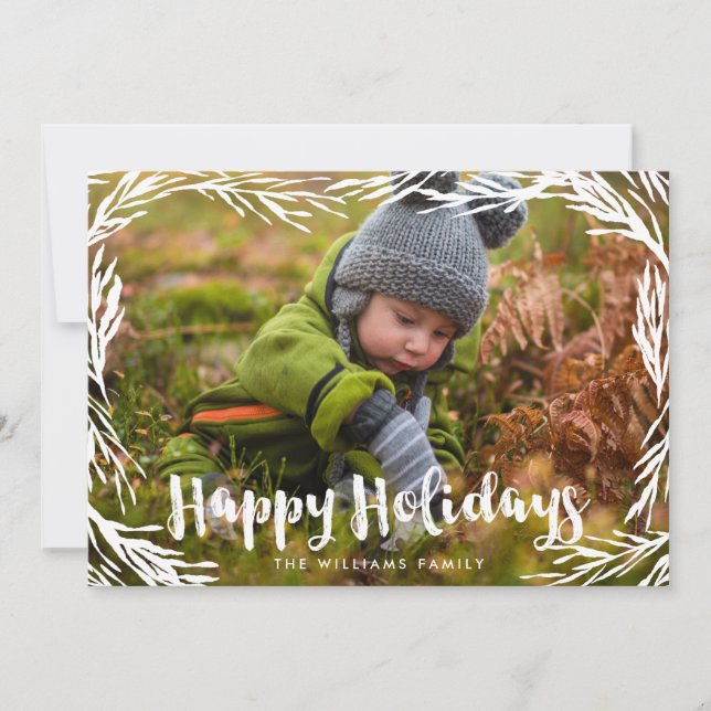 Happy Holidays Lovely Pine Family Photo Holiday Card (Front)