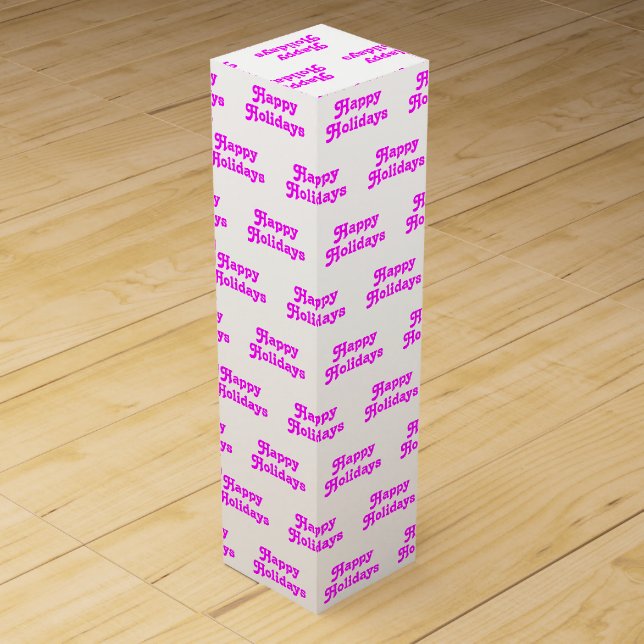 "Happy Holidays" magenta pink white Holiday Gift Wine Box (Front)