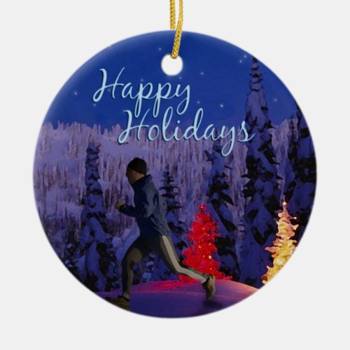 Happy Holidays _ Male Runner Ceramic Ornament
