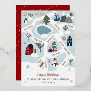 Happy Holidays map story telling illustrations Foil Holiday Card