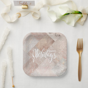 Happy Holidays Marbled  Paper Plates