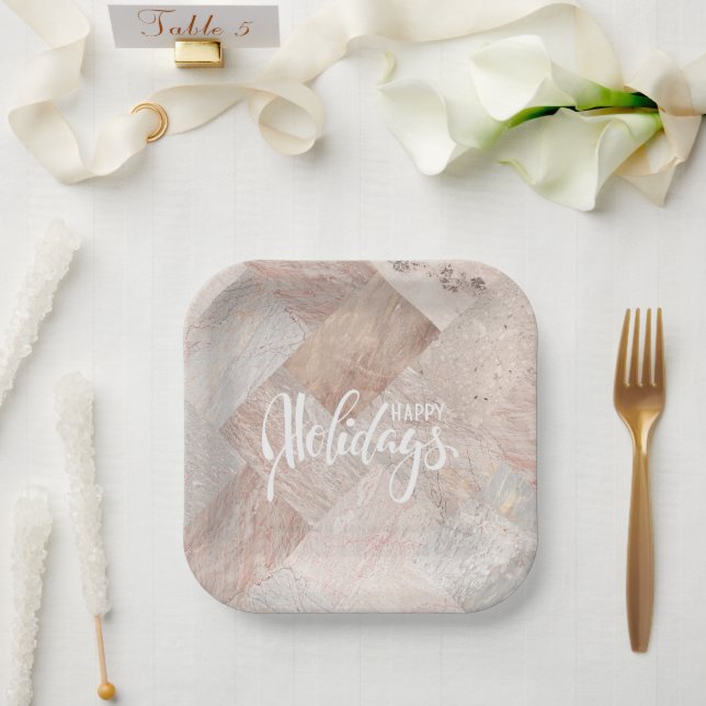 Happy Holidays Marbled  Paper Plates (Wedding)