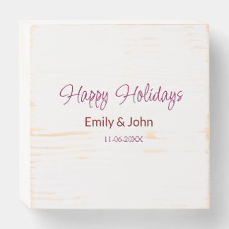 happy holidays maron name date winter christmas bo wooden box sign