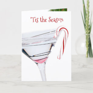 Happy Holidays Martini and Candy Cane Holiday Card