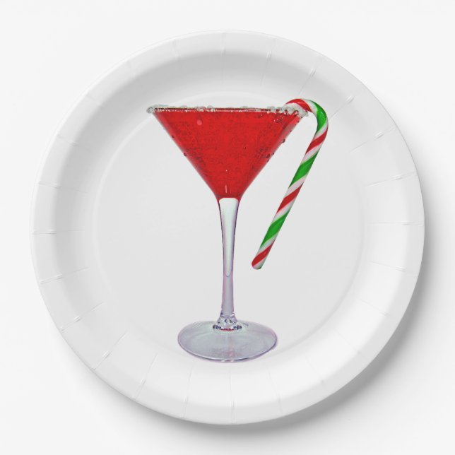 Happy Holidays Martini Glass Paper Plates (Front)