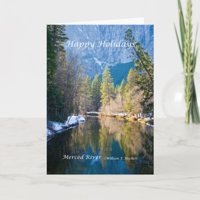 Happy Holidays, Merced River Yosemite California Holiday Card (Front)