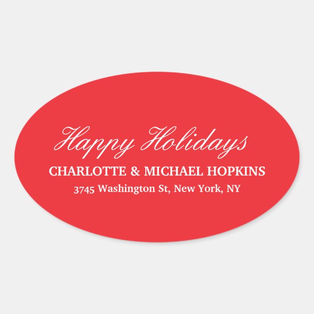Happy Holidays Merry Christmas Bright Red Family Oval Sticker (Front)