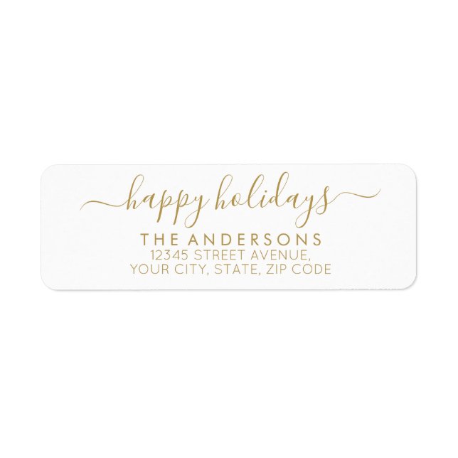 Happy Holidays Merry Christmas Elegant Gold Script Label (Front)