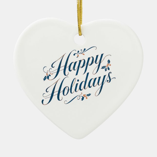 Happy Holidays Merry Christmas Family New Year Ceramic Ornament (Front)