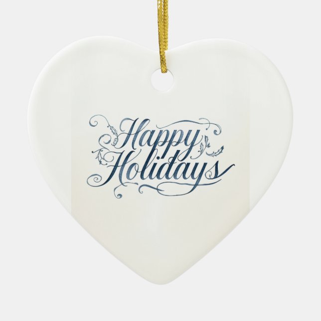 Happy Holidays Merry Christmas Family New Year Ceramic Ornament (Front)