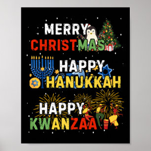Happy Holidays Merry Christmas Happy Hanukkah Happ Poster