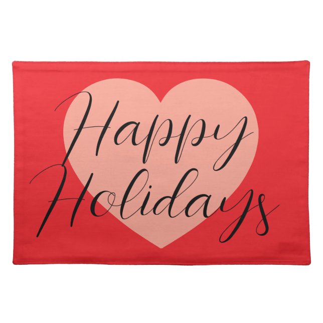 Happy Holidays Merry Christmas Holiday Time Heart Cloth Placemat (Front)