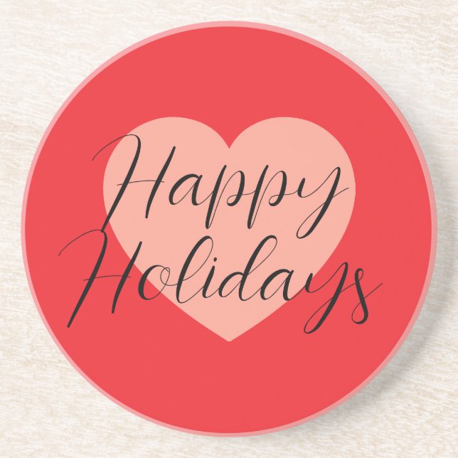 Happy Holidays Merry Christmas Holiday Time Heart Coaster (Front)