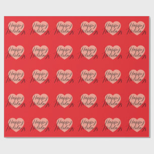 Happy Holidays Merry Christmas Holiday Time Heart Wrapping Paper