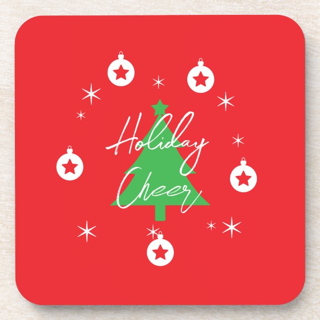 Happy Holidays Merry Christmas New Year Beverage Coaster (Front)
