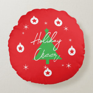 Happy Holidays Merry Christmas New Year Round Pillow