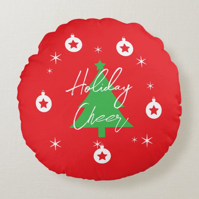 Happy Holidays Merry Christmas New Year Round Pillow (Front)