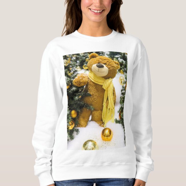 Happy Holidays Merry Christmas Snow Teddy Bear Sweatshirt (Front)