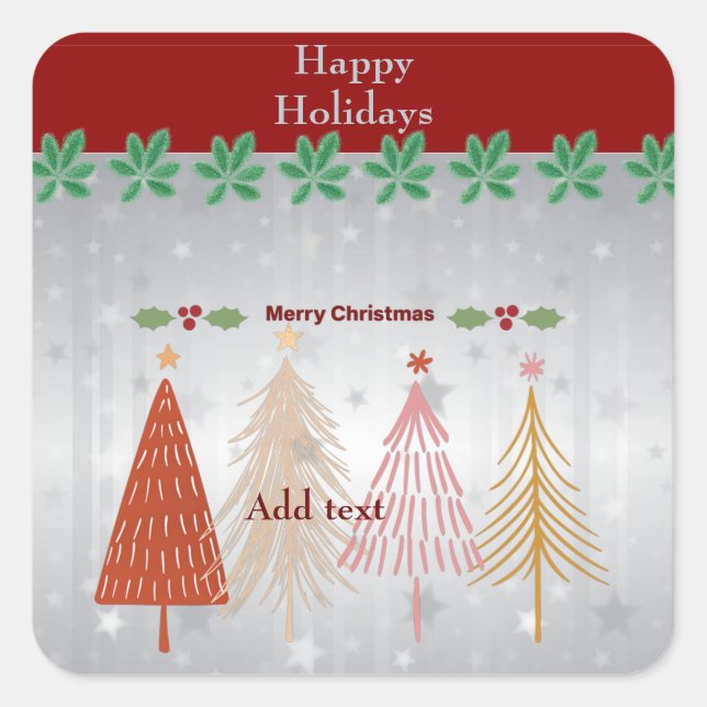 Happy Holidays, Merry Christmas, TEMPLATE, Square Sticker (Front)
