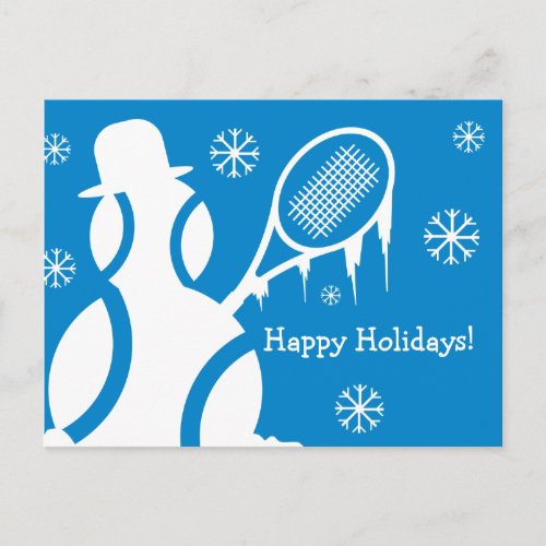 Happy Holidays Merry Christmas tennis snowman Holiday Postcard