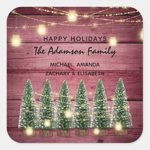 Happy Holidays Merry Christmas Tree Pink  Rustic Square Sticker