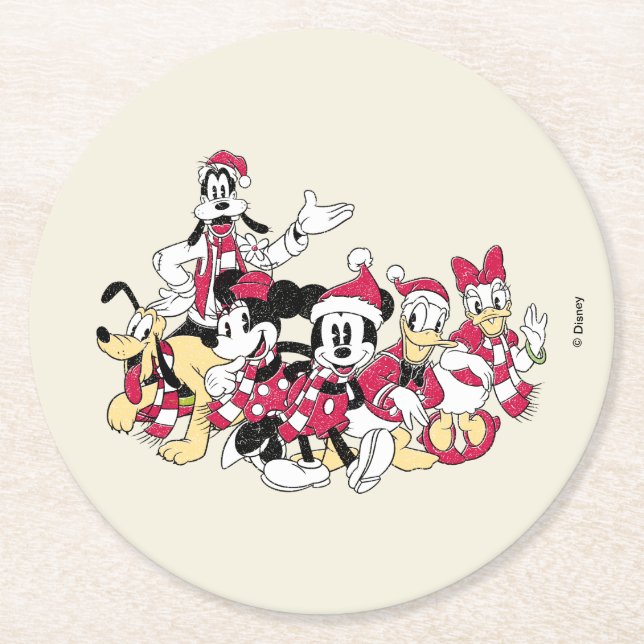 Happy Holidays | Mickey & Friends Christmas Cheer Round Paper Coaster (Front)
