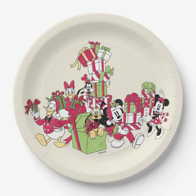 Happy Holidays | Mickey & Friends Christmas Gifts Paper Plates (Front)
