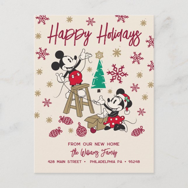 Happy Holidays Mickey & Minnie | New Address Holiday Postcard (Front)