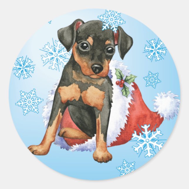 Happy Holidays Min Pin Classic Round Sticker (Front)