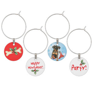 Happy Holidays Min Pin Wine Charm