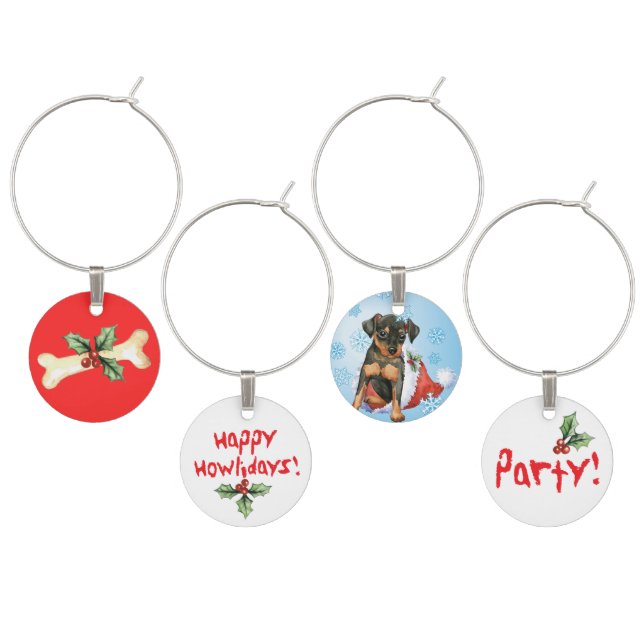Happy Holidays Min Pin Wine Charm (Staggered)