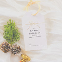 Happy Holidays Minimal Gold Bow Modern Christmas