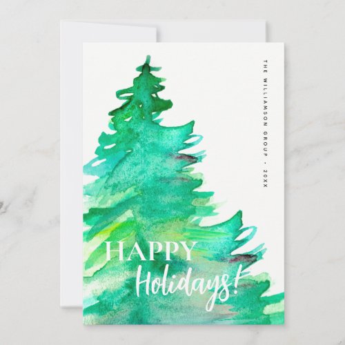 Happy Holidays Minimal Pine watercolor Business Holiday Card