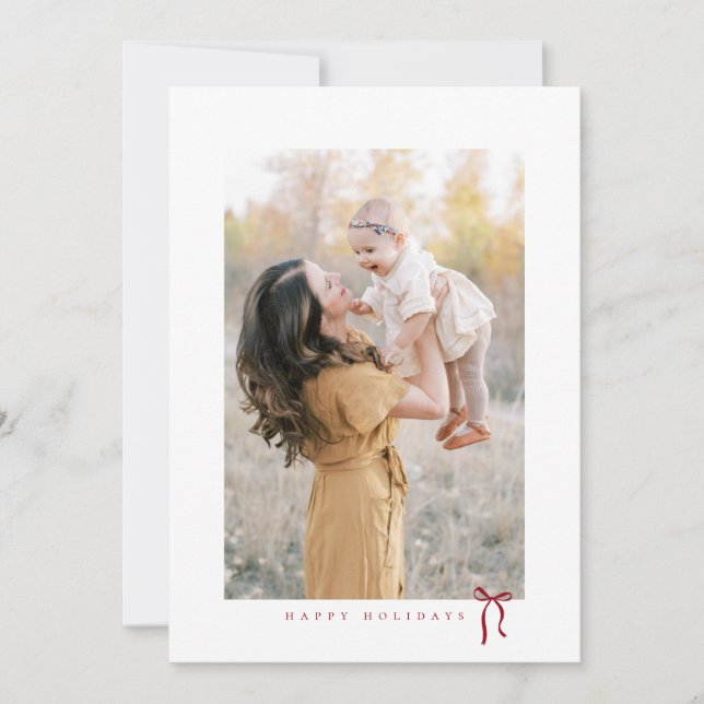 happy holidays minimalist bow photo card (Front)