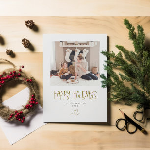 Happy Holidays Minimalist Christmas Gold Holiday Postcard