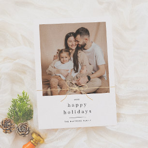 Happy Holidays Minimalist Gold Bow Christmas Photo Holiday Card