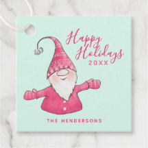 Happy Holidays Mint green and Pink Gnome Christmas