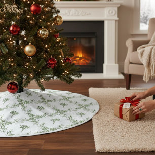 Happy Holidays Mistletoe Christmas Floral Brushed Polyester Tree Skirt