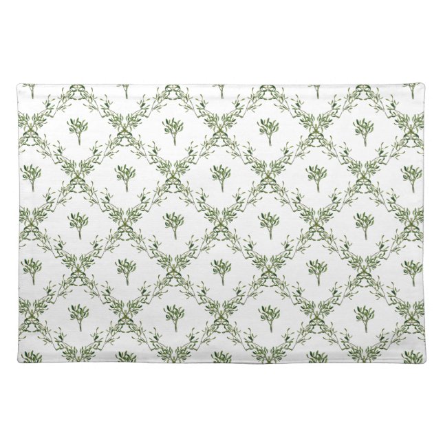 Happy Holidays Mistletoe Christmas Floral Cloth Placemat (Front)