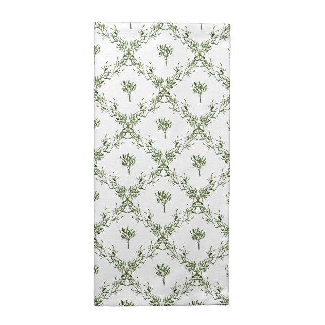 Happy Holidays Mistletoe Christmas Greenery Floral Cloth Napkin (Half Fold)