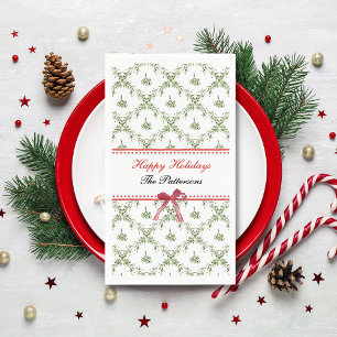 Happy Holidays Mistletoe Red Bow Custom Christmas Paper Guest Towels